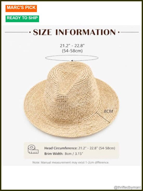 Raffia Straw Wide Brim Sun Hat UPF 50+ Panama Fedora Beach Travel Hat main image 2